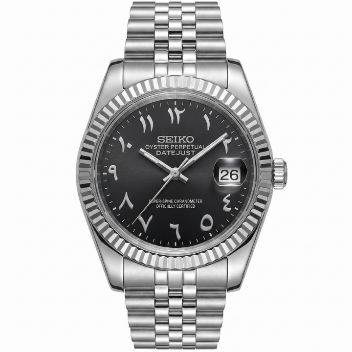 SEIKO DATEJUST MOD | ZWARTE WIJZERPLAAT MET ARABISCHE LETTERS