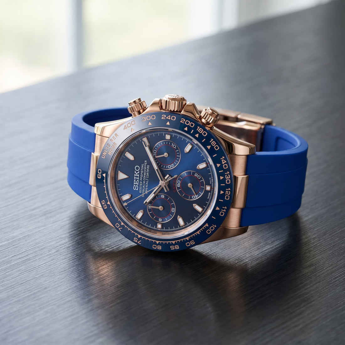 SEIKO DAYTONA MOD | Blauwe Rosé